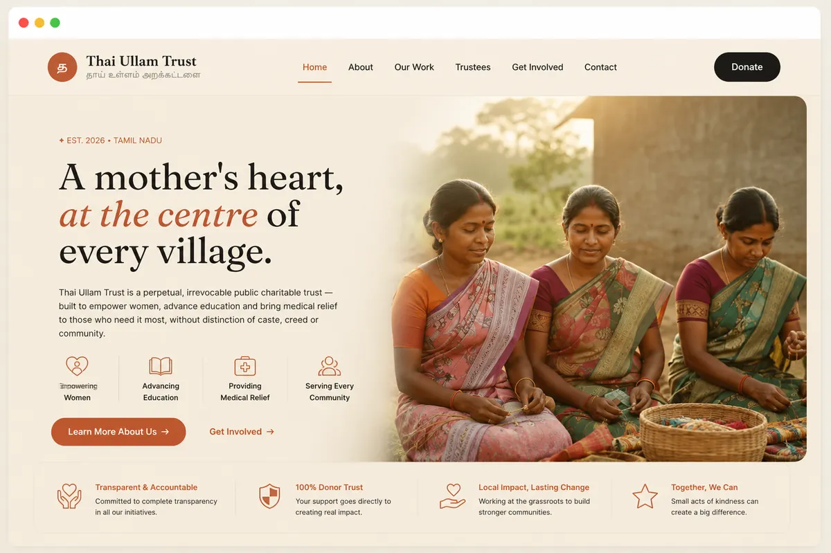 Thai Ullam Trust website project by Sparkzen Digital Solutions