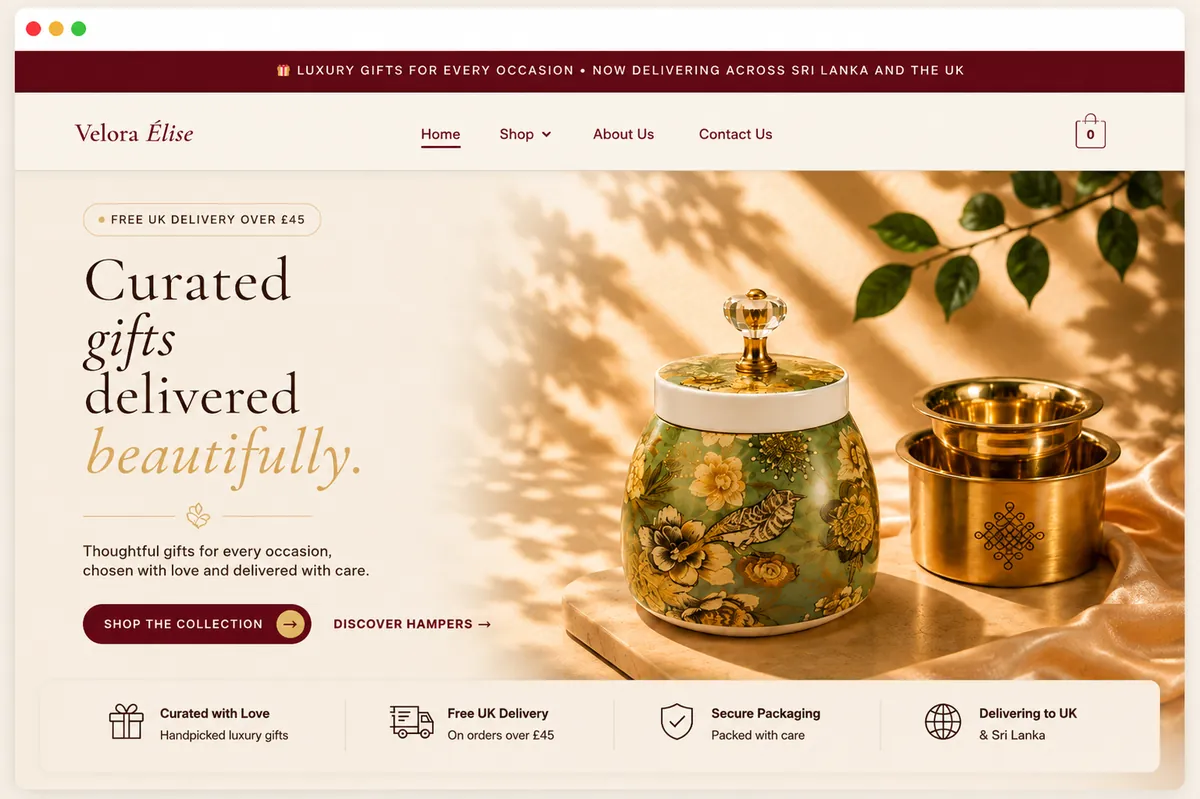 Velora Elise website project by Sparkzen Digital Solutions